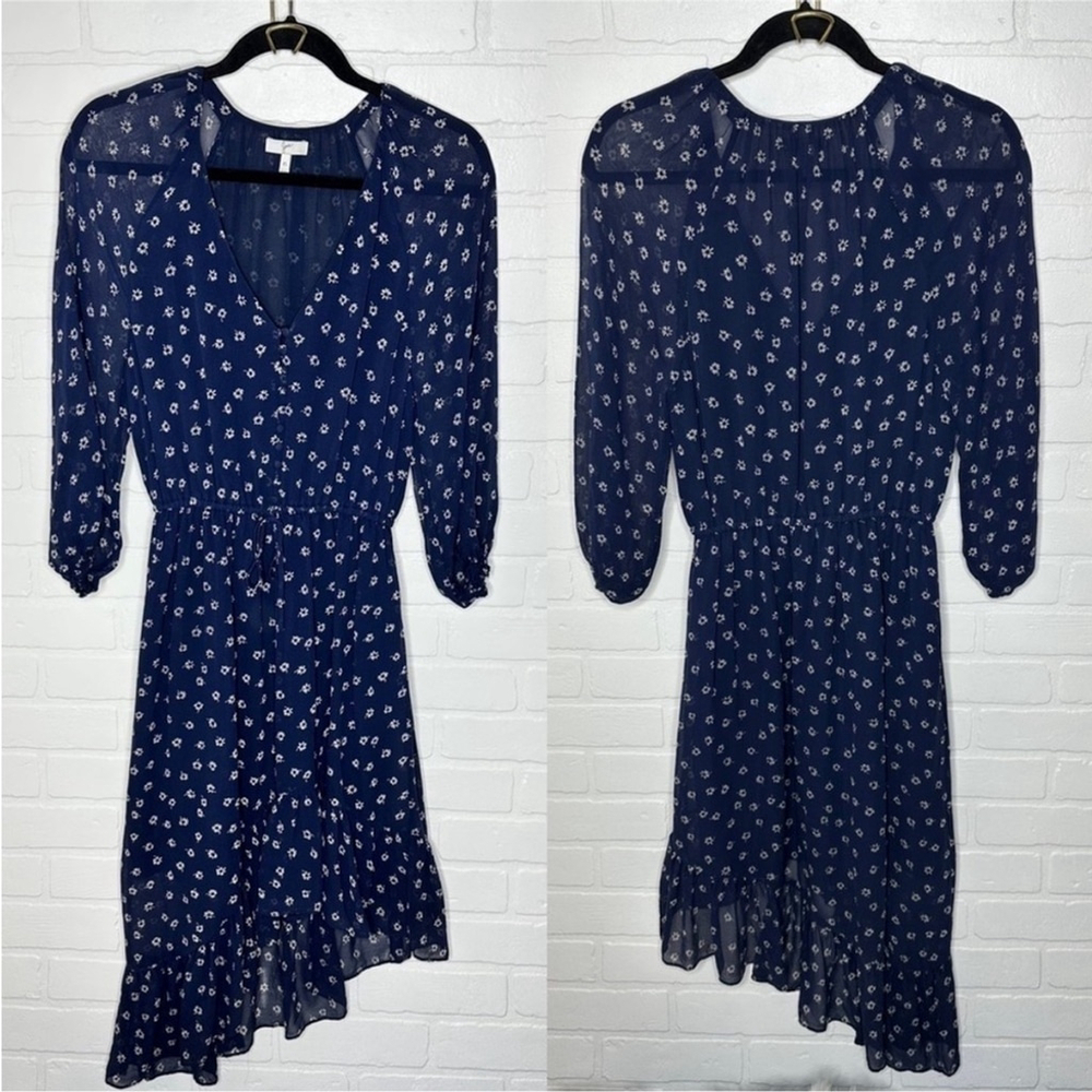 Joie Alithea Dress Floral Long Sleeve Asymmetrical Ruffle Hem sz XS - Picture 5 of 9